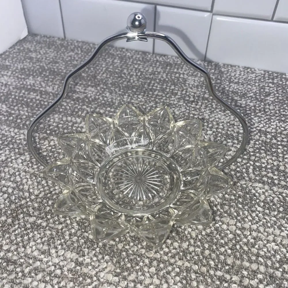 Vintage Sheffield Glass Jam Relish  Dish‎ Set with Stand and Spoon